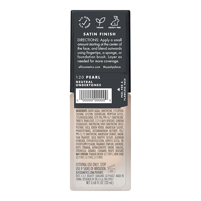 e.l.f. Flawless Finish Foundation, Lightweight & Medium Coverage, Semi-Matte Finish, Pearl, 0.68 Fl Oz (20mL)