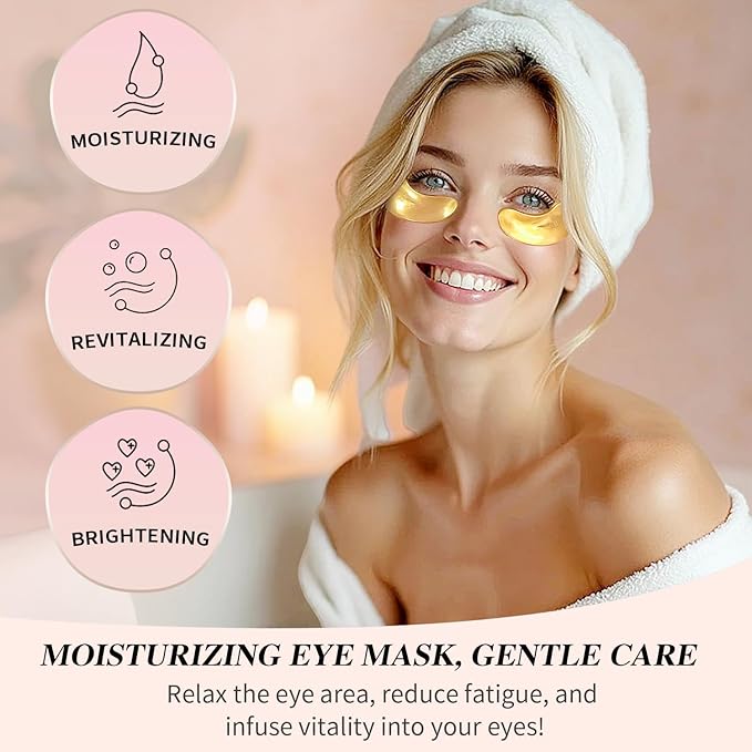 Under Eye Patches (24 Pairs), 24K Gold Under Eye Masks for Dark Circles, Puffy Eyes, Undereye Bags, Wrinkles - Rejuvenating & Revitalizing Eye Skincare Treatment - Bridesmaid Gifts for Women