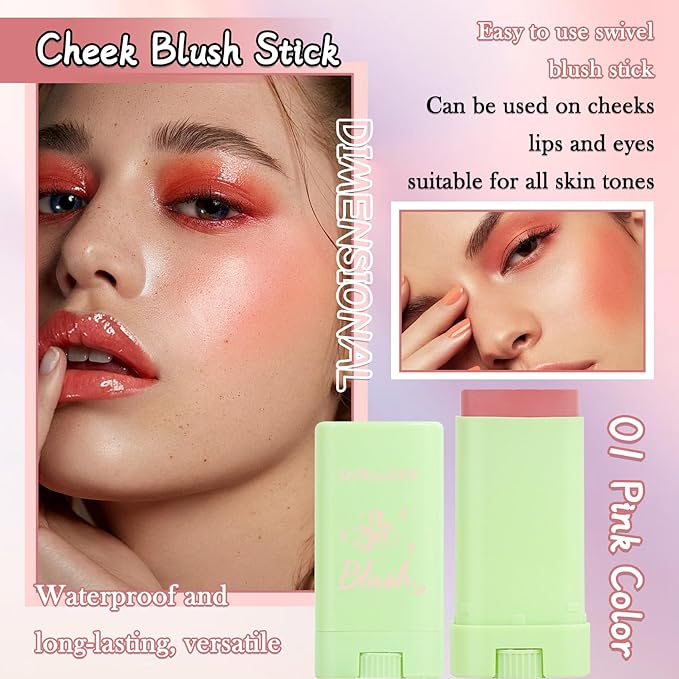 Cream Blush Stick for Cheeks,Blendable Multi-use Blush Makeup