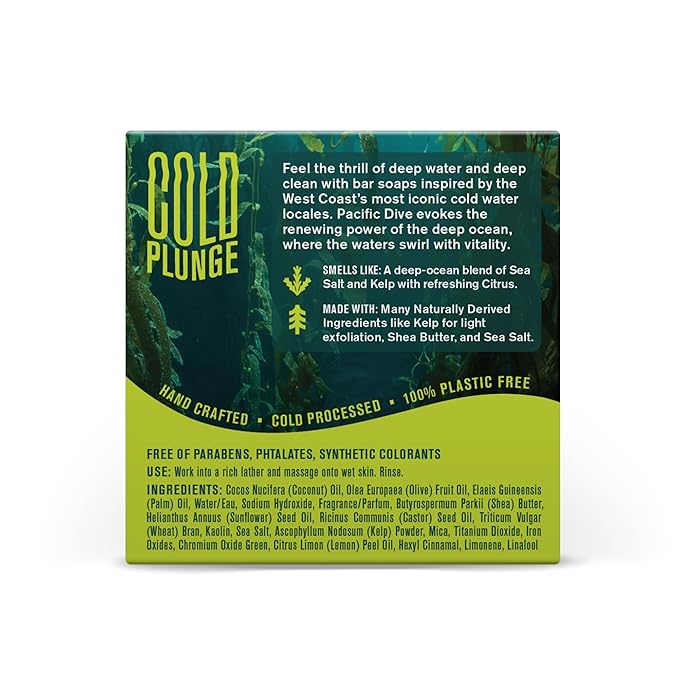 Every Man Jack Cold Plunge Mens Bar Soap - Pacific Dive Scent with notes of Sea Salt, Kelp, Refreshing Citrus - Deeply Cleans, Hydrates with Naturally Derived Ingredients and Light Grit - 5oz 2 Pack