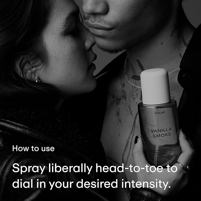 PHLUR Vanilla Smoke Body Mist - Hair and Body Mist Fragrance - Cashmere Vanilla Body Spray with Pink Pepper, Bergamot, Tonka Bean & Incense (8 Fl Oz)