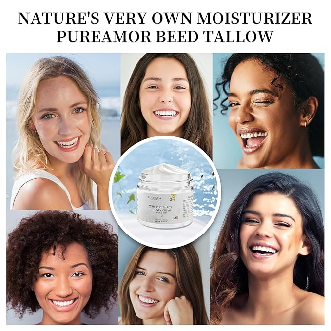 Grass-Fed Beef Tallow for Skin Made in USA, Absorbent, Soothing Tallow and Honey Balm, Smoother Beef Tallow for Face, Whipped Beef Tallow Moisturizer, Tallow Cream (2oz. Vanilla Scented)