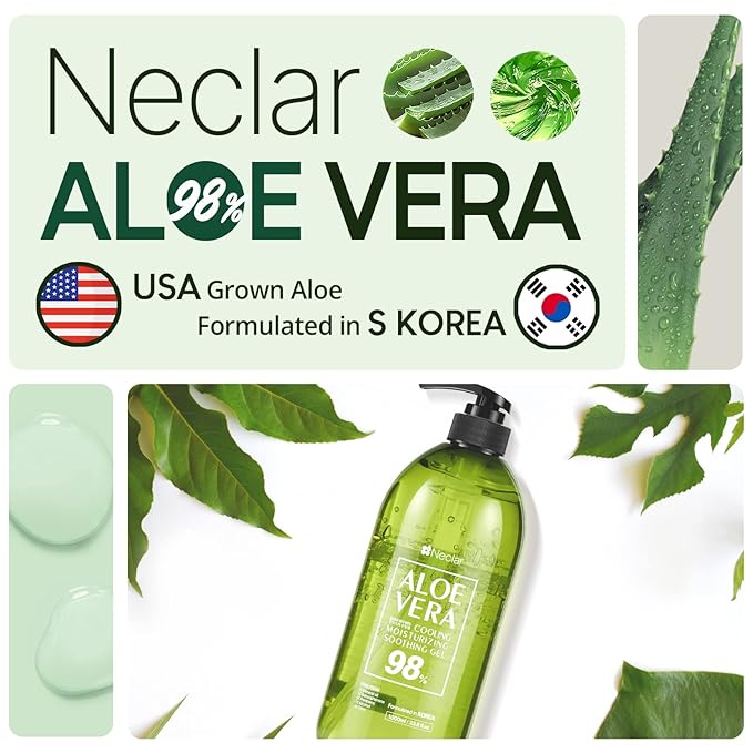 98% Aloe Vera Gel for Sunburn Relief - 33.8oz / 1000ml - Pure Aloe Vera Gel for Face, Skin and Hair - After Sun Care - Sun Burn Moisturizer Cream (33.8 Fl oz)