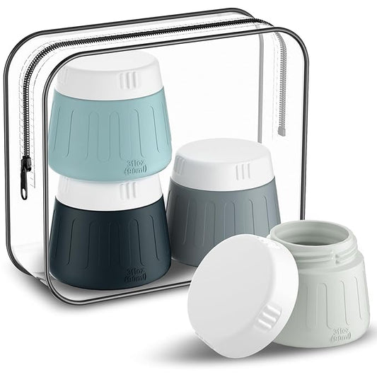 Gemice 3 oz Travel Containers for Toiletries, 4-Pack TSA Approved Travel Size Toiletries Containers for On-the-Go, Small Leak-Proof Travel Essentials Silicone Jar for Shampoo, Lotions, Cleanser