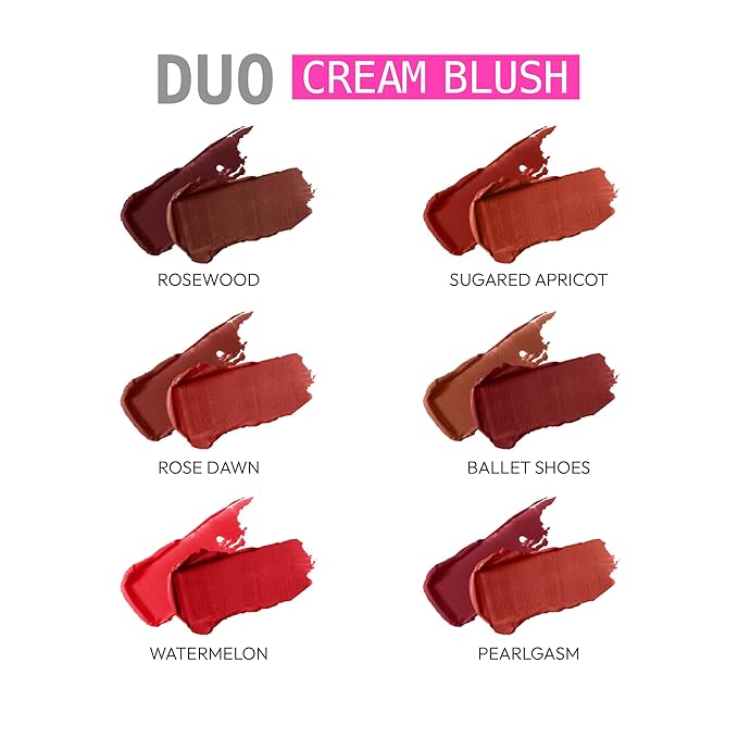 Ruby Kisses Duo Cream Blush, Smooth, Natural-Looking, Long-Lasting Face Makeup Blush for Cheeks, Lips, and Eyes, Buildable and Blendable, Infused with Green Tea, Aloe Vera Extract, and Hyaluronic Acid