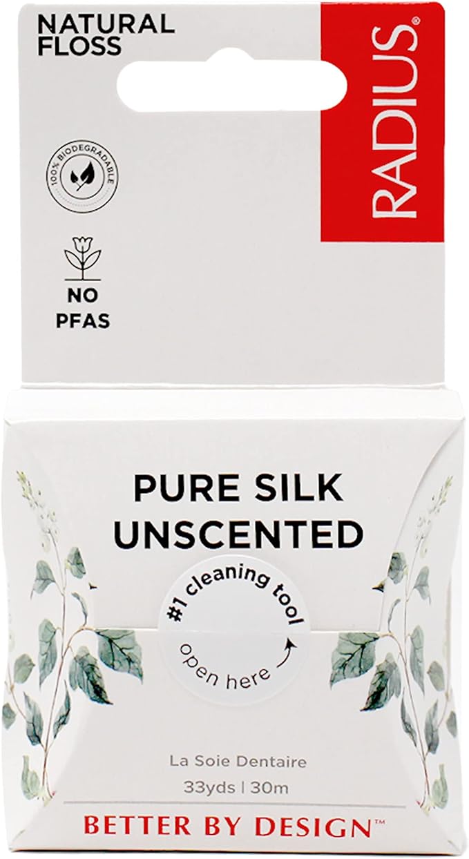 RADIUS Dental Floss, Natural Floss, Unscented Silk, 33 Yards, Compostable & Non-Toxic Oral Care Designed to Help Fight Plaque, Pack of 3