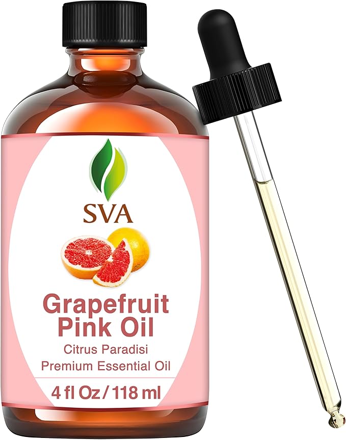 SVA Grapefruit Essential Oil Pink – 4 Fl Oz – 100% Natural Grapefruit Oil - for Diffuser, Hair Care, Face, Skin Care, Aromatherapy, Scalp and Body Massage, Soap and Candle Making - with Dropper