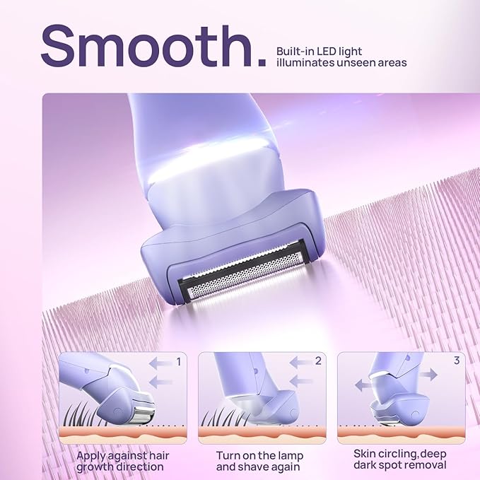 Buqikma Bikini Trimmer for Women - Painless Rechargeable Electric Razor Silk-Smooth Pubic Hair Trimmer Ipx6 Waterproof & Bikini Shaver with Charge Dock for Full Body with Ceramic Blade, Purple