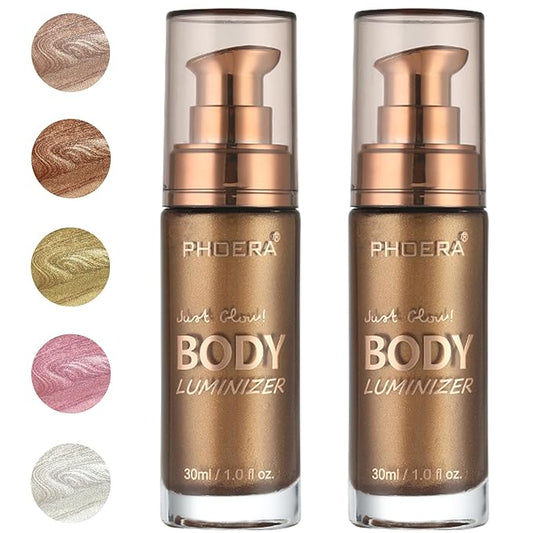 PHOERA Body Luminizer Highlighter, Waterproof Moisturizing and Glow For Face & Body, Face Body Glow Illuminator (2PCS 103 Glistening Bronze)