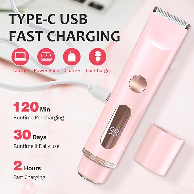 2025 Upgraded Bikini Trimmer for Women - 2 in 1 Dermave Bikini Shaver with LED Display, Dual Head Cordless Electric Shaver, IPX7 Waterproof Wet/Dry Body Hair Trimmer for Face, Body & Intimate Areas