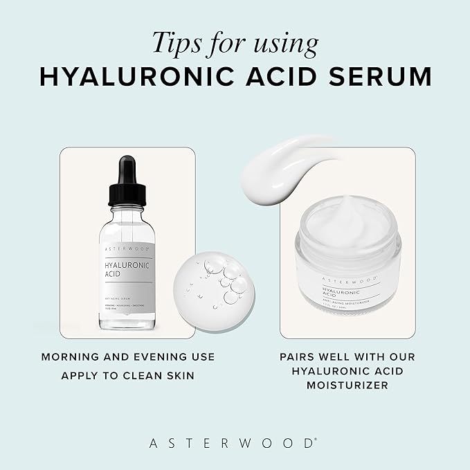 Asterwood Hyaluronic Acid Serum for Face - Plumping, Anti-Aging, Hydrating - Fragrance-Free - 2 Fl Oz