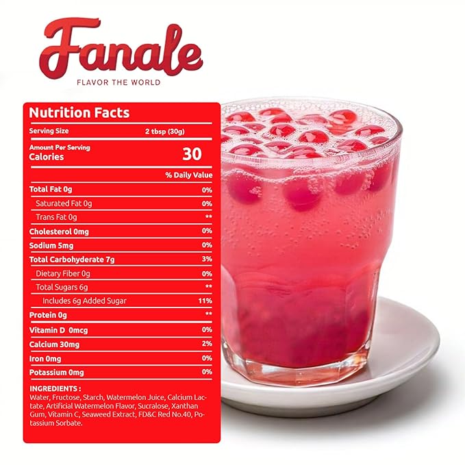 Fanale Watermelon Popping Boba Pearls, Vegan, Non GMO, Gluten Free, Fat Free, Perfect for Bubble Tea, Smoothies, Ice Cream, Desserts, and Beverages.