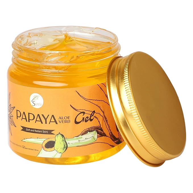 SVATV Papaya Aloe Vera Gel | Wrinkle reduction | Exfoliate the Skin | Helps in Skin Problems | Paraben & Sulfate Free - 200g | 7.05 Oz | 0.44 Lbs