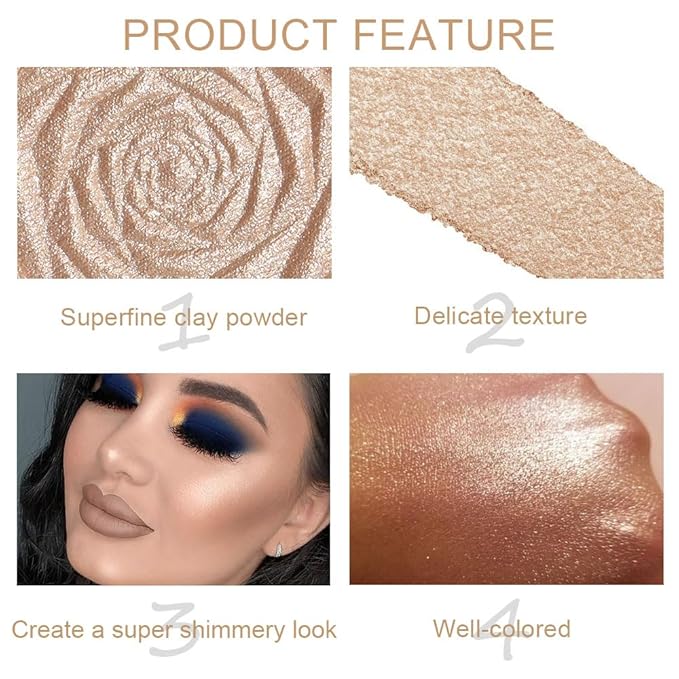 evpct Champagne Gold Face Highlighter Makeup Shimmer Glitter Diamond Sparkly Highlighters Makeup Palette Powder for Face Body Cheek Skin iluminadores iluminador de jos maquillaje luminizers 03