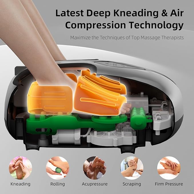 Shiatsu Foot Massager with Heat,Vibration,Air Compression and Deep Kneading for Plantar Fasciitis, Neuropathy,Improve Foot Wellness,Gifts for Women & Men（Silver）