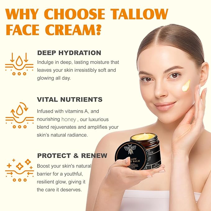 Tallow Honey Balm for Face Organic，Crema Cebo De Res Original，Handmade Tallow and Honey Balm for Face,Body，Sebo De Res Para La Cara，Based Supplies Tallow and Ho ney Bal m for Smooth Skin (2 Bottle)