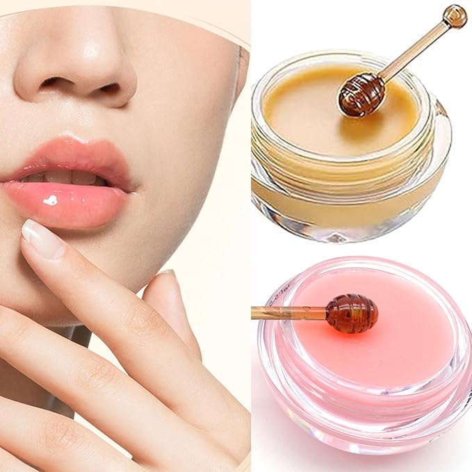 2 Pcs Lip Balm Honey Pot Lip Treatment Overnight Lip Sleeping Balm Strawberry Honey Pot lip Mask Moisturizing Exfoliating Prevent Dry & Cracked Diluting Lip Lines (Honey & Strawberry)