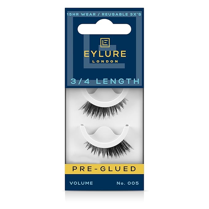 Eylure Press On Pre-Glued False Eyelashes, 3/4 Length Lashes, No. 005, 1 Pair