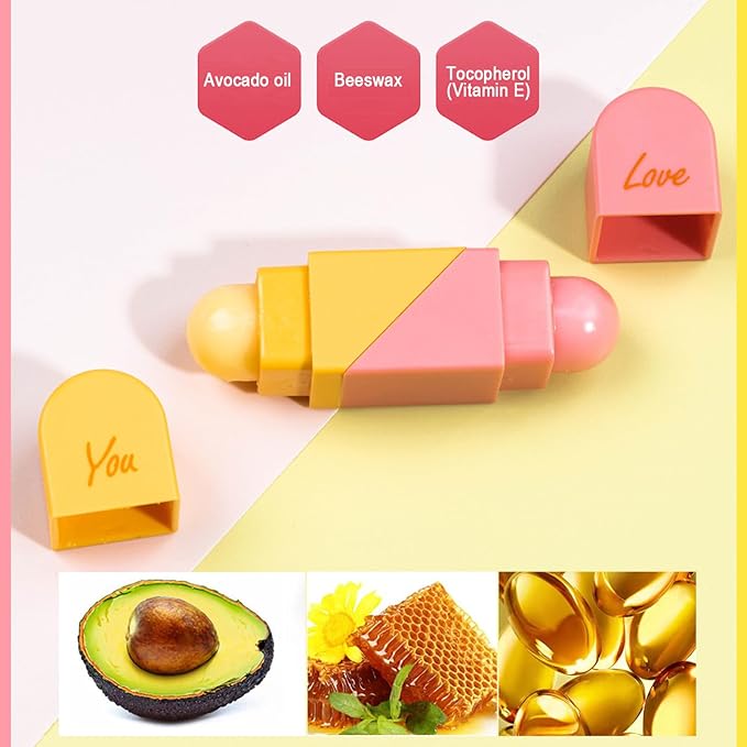 Heart Shaped Dual-use Deformable Lip Balm Stick - Honey, Peach. Repair, Keep Lips Moisturized,pink gift box，Gifts