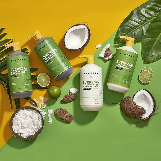 Alaffia Everyday Coconut Conditioner, Normal to Dry Hair, Moisturizing Support of Scalp and Hair with Ginger, Coconut Oil, and Shea Butter, Fair Trade, Coconut Lime, 32 Fl Oz