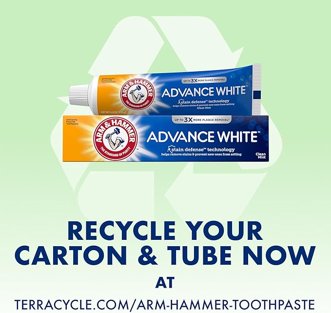 Arm & Hammer Advance White Toothpaste, Clean Mint Flavor, Stain Defense Technology, 6 Ounce (Pack of 4)