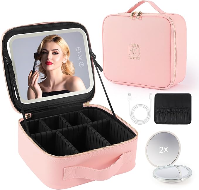 Travel makeup bag with led