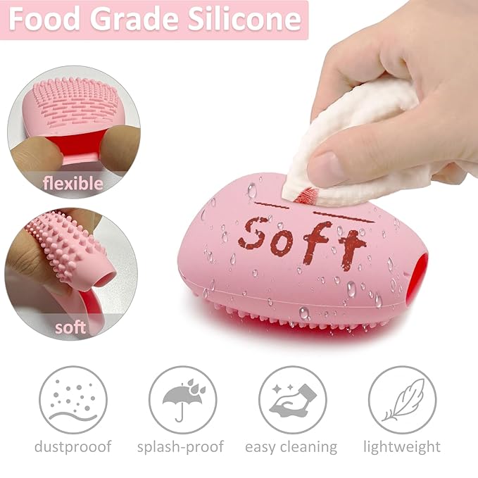 Silicone Travel Make-up Brush Holder with Cleaner Mat Pad, Organizer Case Covers for Foundation Eye Lip Brushes Storage Cleaning, Gift for Women Girl-friend Mother Wife, 5-Pcs Large + 7 Small, Pink