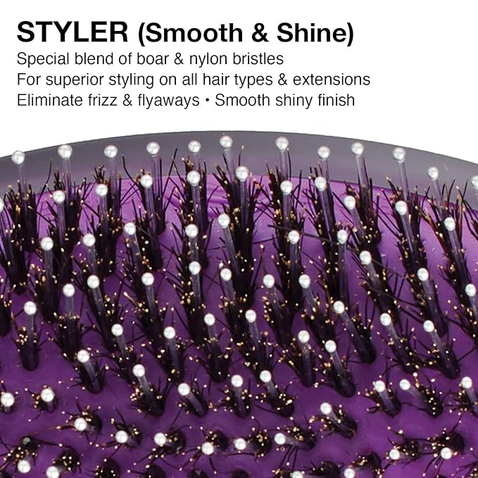 Olivia Garden OG Brush Styler, To Smooth and add Shine, All hair Types, pocket-size, perfect for travel, removable cushion, scalp hugging shape massages the scalp, for women, men and children, Black