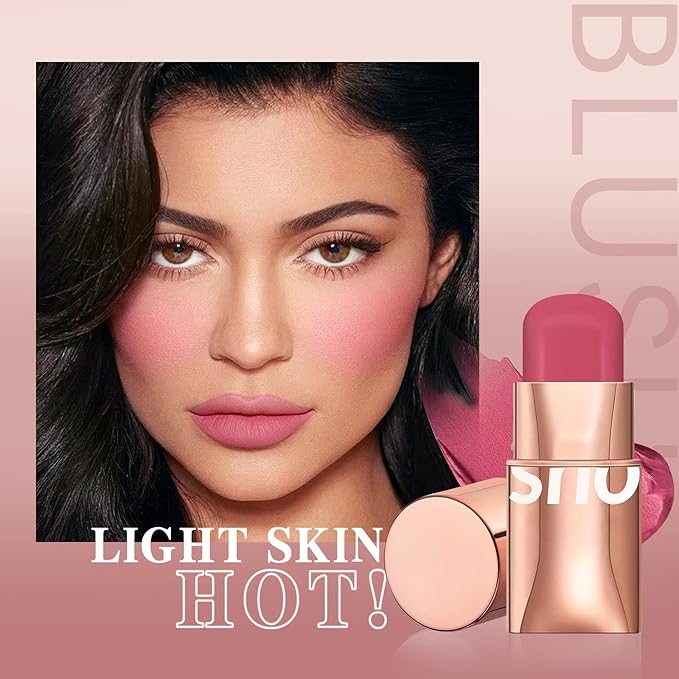 Cream Blush Stick for Cheeks Makeup, Waterproof Face Tones-Cherry Pink