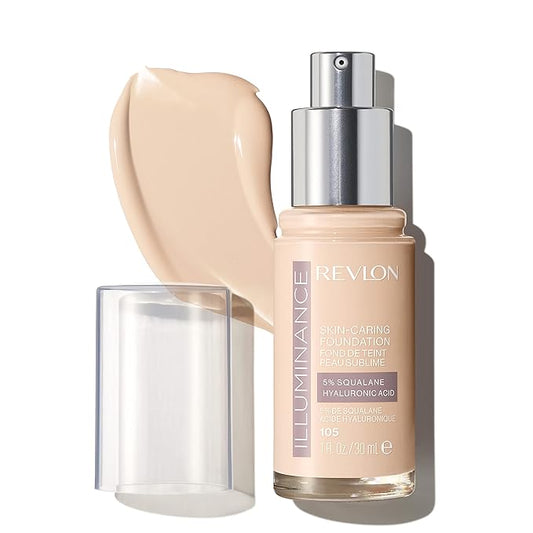 Revlon Illuminance Skin-Caring Liquid Foundation, Hyaluronic Acid, Hydrating and Nourishing Formula with Medium Coverage, 105 Cream Ivory (Pack of 1)