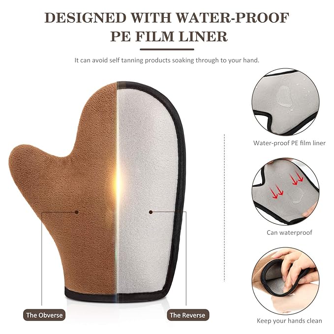 4 Packs Self Tanning Mitt Applicators Sunless Tanning Mittens Double Sided Self Tanning Gloves Reusable Tanner Applicator Mittens Brown Tanner Gloves with Thumb (Brown)