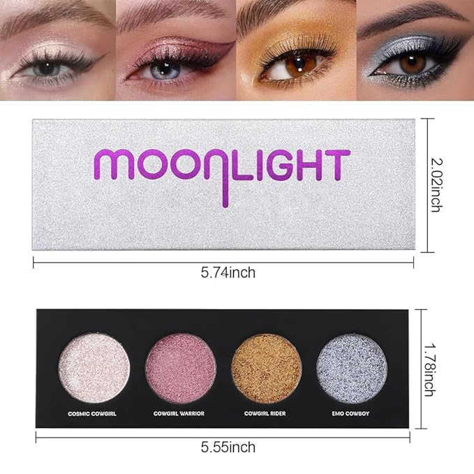 Shiny Shimmer Highlight Eye shadow Palette 4 Colors, Cosmetics Shimmer Eyeshadow Palette, Cruelty-Free and Vegan Formula, Glitter Shimmer Eyeshadow for Professional Makeup Kit (B#), Sparkly02