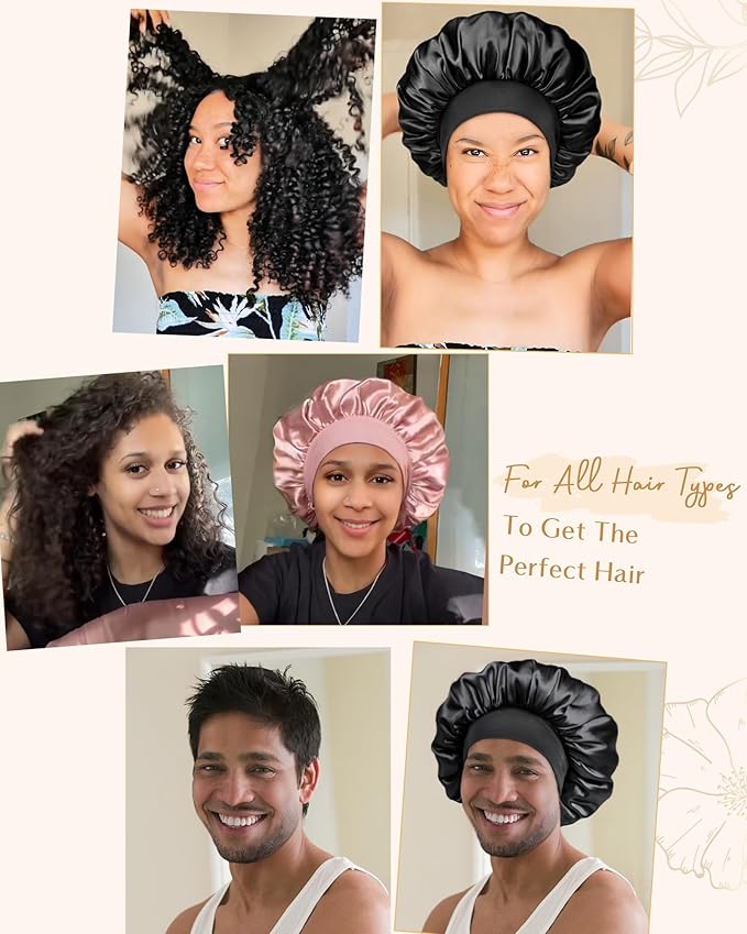 YANIBEST Silk Bonnet for Sleeping Women, Double Layer Hair Satin Bonnets with Elastic Band, Sleep Cap Curly Natural Hair