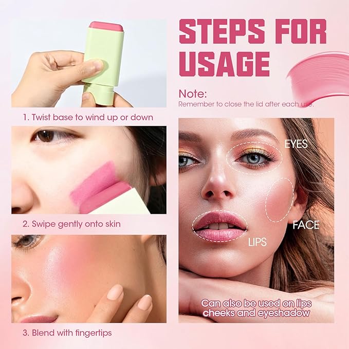 Buqikma Blush Stick Hydrated Solid 2PCS Blush Stick