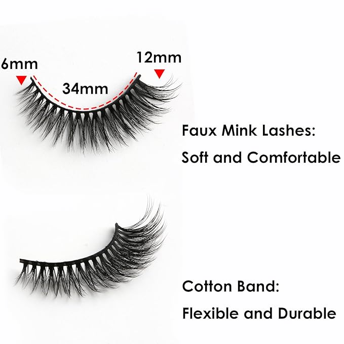 SUNWELL False Eyelashes 12mm Mink Lashes Natural Look Cat Eye Faux Mink Lashes 3D Fluffy Soft Luxury Volume Fake Lashes 10 Pairs Pack