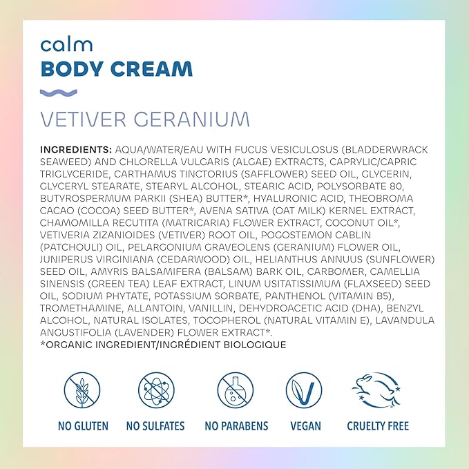 Seaweed Bath Co. Calm Body Cream - Vetiver Geranium | Soothing Hand and Body Lotion With Oat Milk, Shea Butter, and Chamomile | Natural, Vegan Moisturizer For Dry Skin | 6 oz