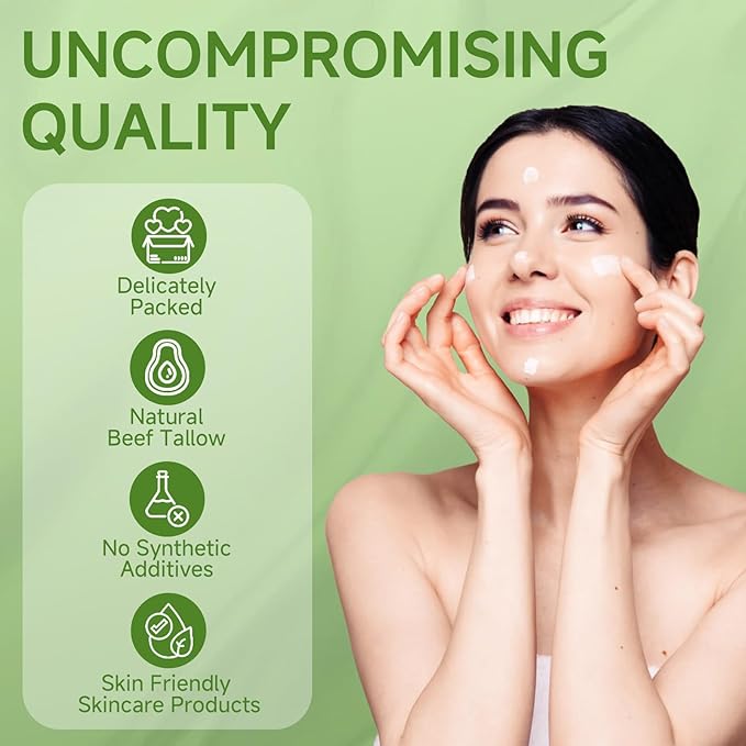 pekinly Whipped Beef Tallow for Skin, Beef Tallow, Beef Tallow for Face, 2 Packs Unscented Grass Fed Whipped Tallow Face Moisturizer Nourishing Soothing Moisturizer for Body Lotion Skin Care, 5.3OZ