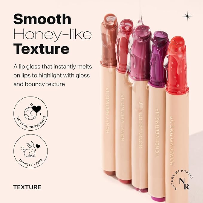 Nature Republic HONEY MELTING LIP (00 CHAI MILK TEA) SOFT LIP STICK Hydrating Gloss, Moisturizing balms, Sheer tint, Shine & Nude, Glowy Finish, korean make up