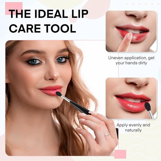 Unaone Lip Scrub Brush - 3 PCS Dual-ended Lip Scrubber Exfoliator and Silicone Lip Brush, 2-in-1 Silicone Lip Scrub Tool Lip Mask Applicator, Gentle Exfoliator & Applicator for Soft