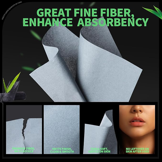 Blotting Paper for Oily Skin, Natural Bamboo Charcoal 200 Counts
