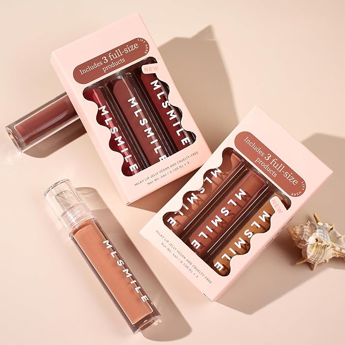 3Pcs Lip Gloss Collection Makeup Set, Shimmery Smooth Lip Glosses for for Girls Women, Soft Liquid Long Lasting Lip Glosses Set with Rich Varied Colors 02