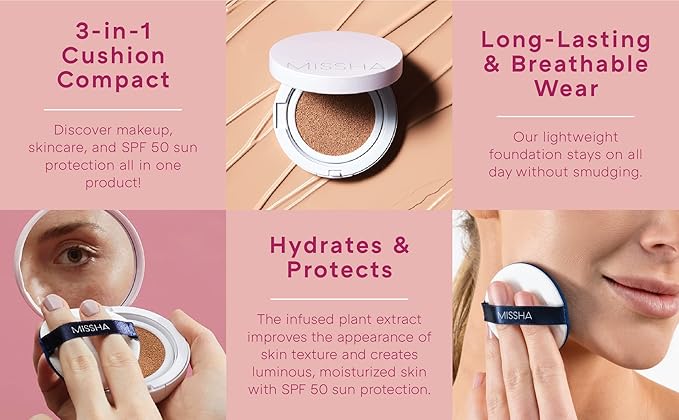 MISSHA Magic Cushion Foundation No.23 Natural Beige for Light with Neutral Skin Tone Flawless Coverage,Dewy Finish,Easy Application for All Skin Types