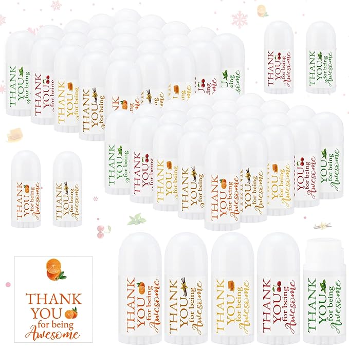 50 Pcs Thank You Gifts Mini Lip Balm Pack Lip Moisturizer Assorted Flavors Dry Lip Care Products for Teacher Baby Shower Coworkers Friend