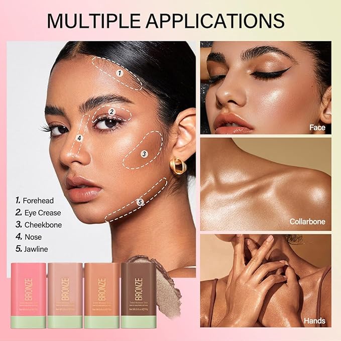 Multi-Purpose Makeup Blush Stick, 3-in-1 Beauty Tinted Solid Blush Stick For Cheeks, Lips And Eyes Waterproof Natural Cream Blush Stick With Long-Lasting Moisturizing Formula (#2Soft Glow)