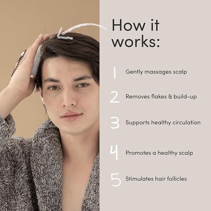 Jupiter Exfoliator Brush For Removing Dandruff & Build-Up - Detangling Scrubber For Wet or Dry Hair - Supports Circulation & Growth - For All Hair Types - Black