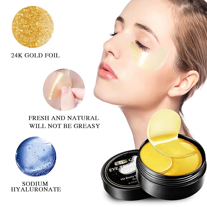 Nuonove 30 Pairs Under Eye Mask, 24k Gold Under Eye Patches, Brightening Eye Mask, Collagen Eye Mask Patches, Gold Eye Patches for Puffy Eyes, Wrinkles, Dark Circles, Eye Bags