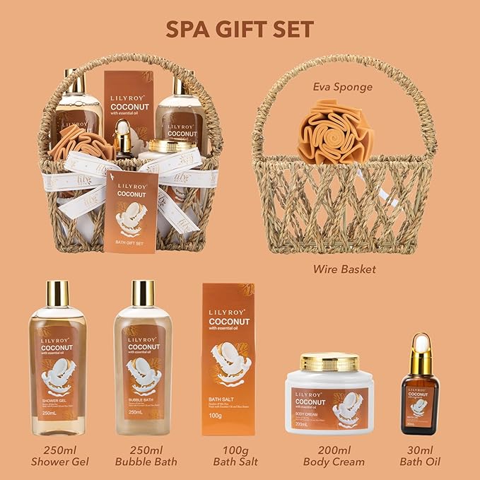 Mothers Day Gifts for Mom - 7Pcs Luxury Bath & Body Gift Basket Set for Women & Men, Perfect Gift with Bath Bomb | Christmas, Father's Day, Birthday Gifts for Her & Him, All Occasion Holiday Present