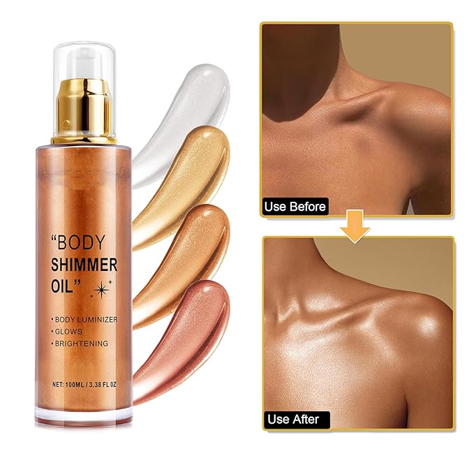 Shimmer Body Oil Waterproof Body Luminizer Bronze, Face Makeup Glow