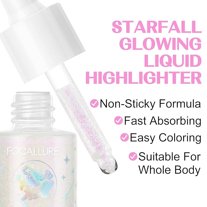 FOCALLURE Starfall Glowing Liquid Highlighter, Shimmering Body Oil,