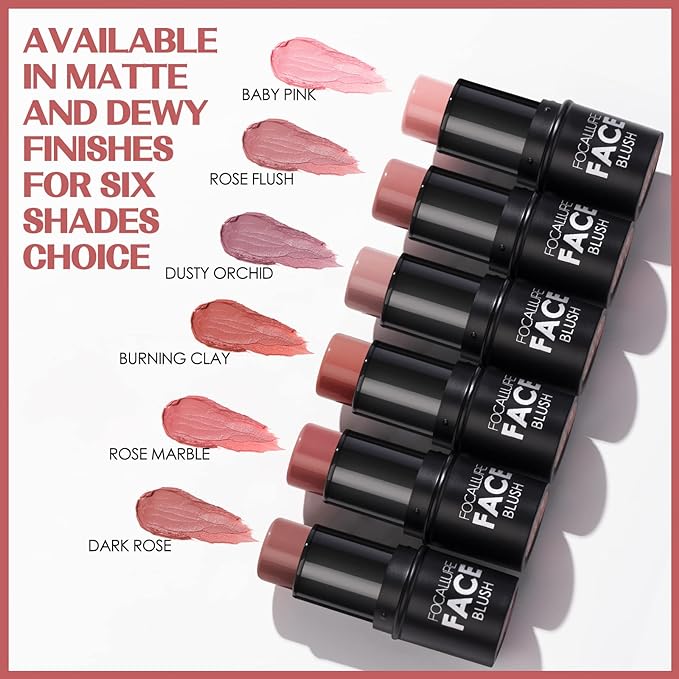 FOCALLURE Cream Blush Makeup,Buildable Blush Stick for Cheeks,Matte Stick,ROSE MARBLE